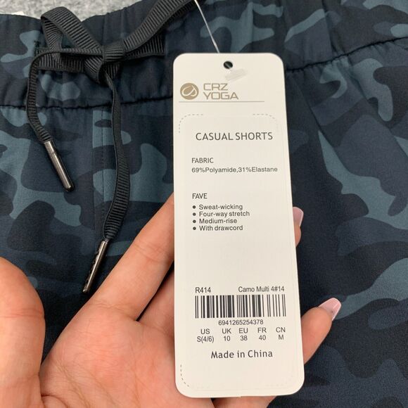 CRZ Yoga Short Womens S Small Black Camo Mid Rise Drawcord Wicking Pockets - Picture 5 of 11